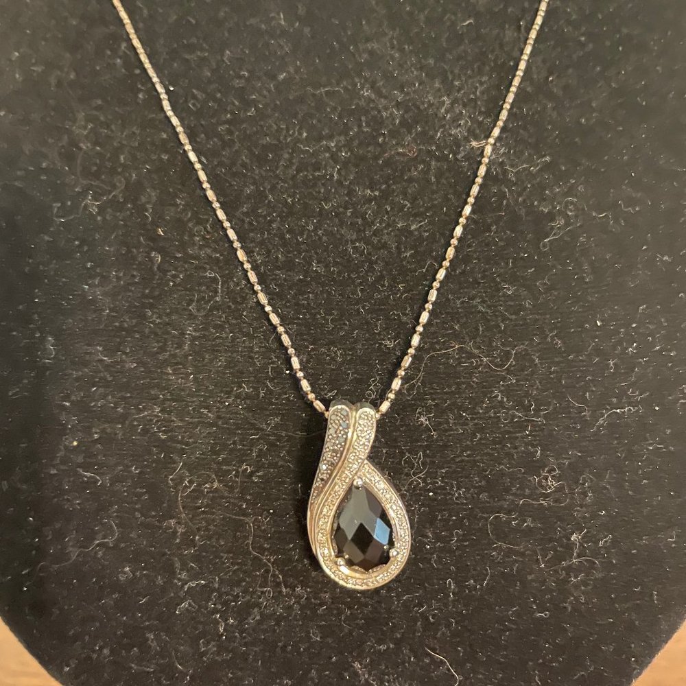 silver & pear cut black onyx necklace and cocktail ring.